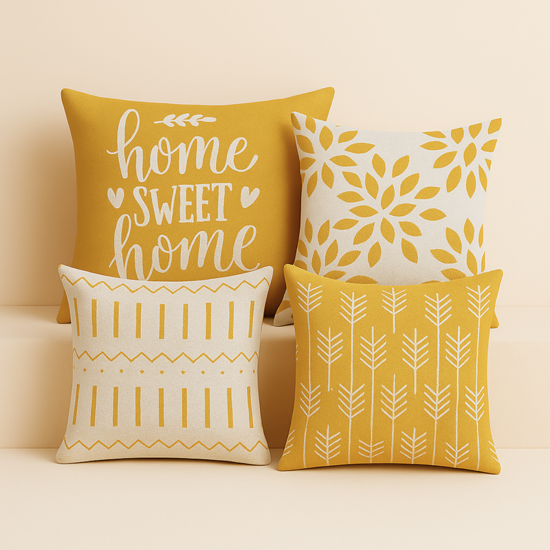 Cojín Para Piso Beige Estampado Amarillo