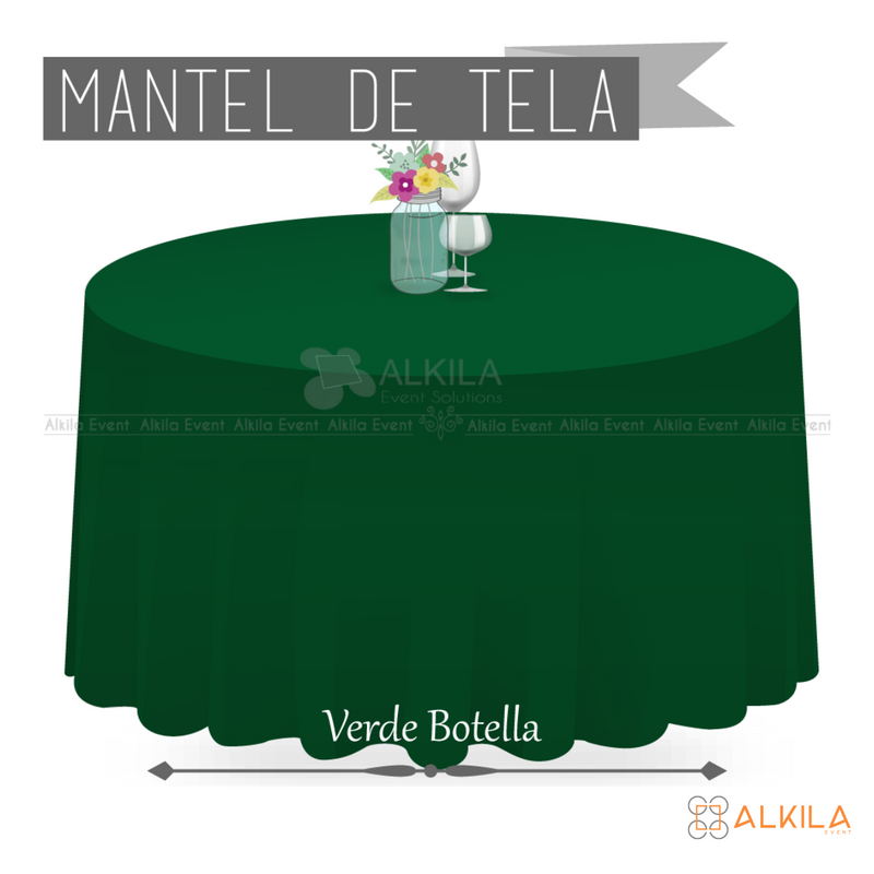 Mantel de Tela Redondo Verde Botella (Renta)