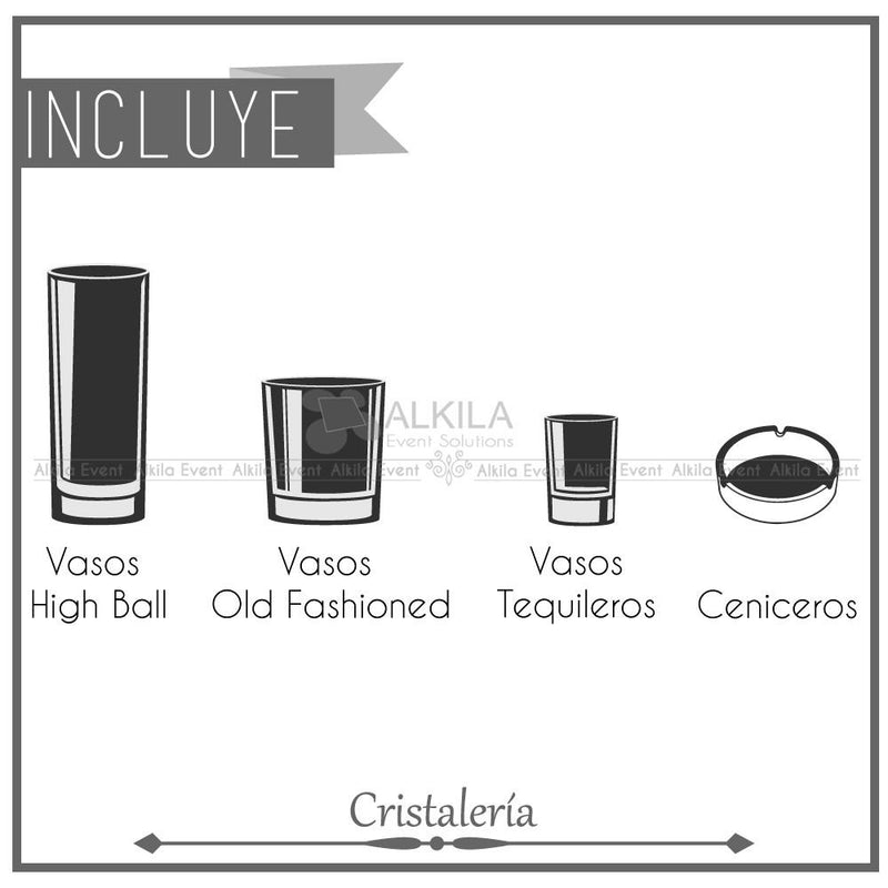 Lounge + Periqueras Blancas + Barra + Cristalería + Meseros + DJ (100 personas) Paquetes lounge AlkilaEvent 