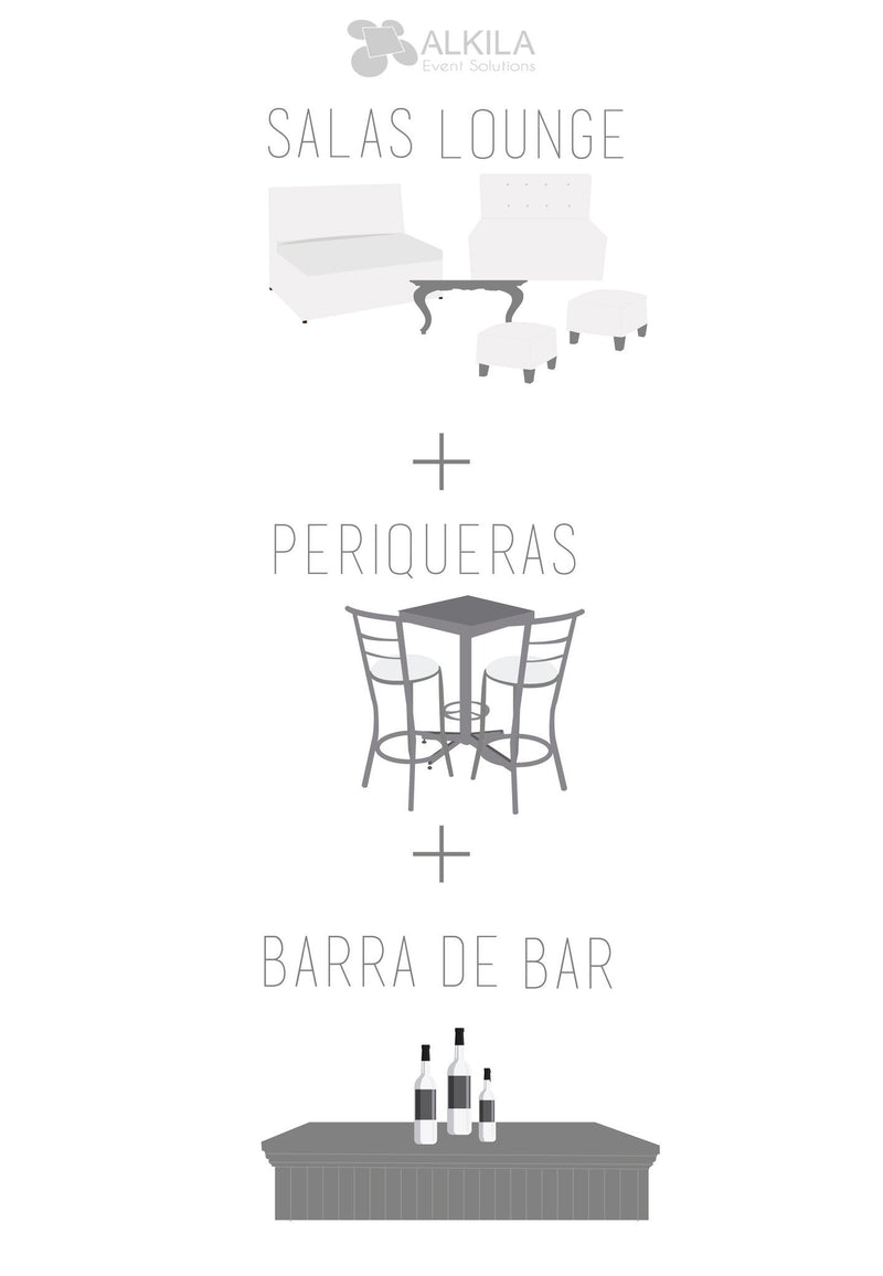 Lounge + Periqueras Blancas + Barra (250 Personas) Paquetes Lounge AlkilaEvent 