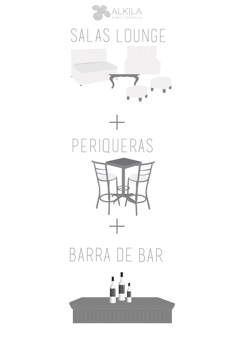 Lounge + Periqueras Blancas + Barra (70 Personas) Paquetes Lounge AlkilaEvent 