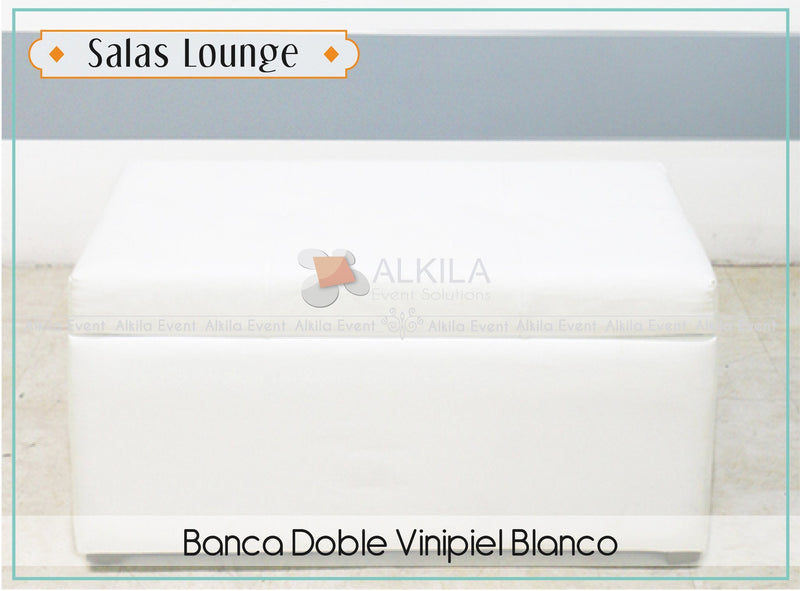 Banca Doble Vinipiel Blanco 50x100 VENTA Salas Lounge AlkilaEvent 